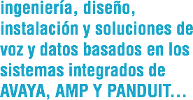 ingeniería, diseño, instalación y soluciones de voz y datos basados en los sistemas integrados de AVAYA, AMP Y PANDUIT... 